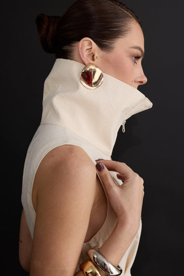 Ivory Form Dress | Fermuarlı Bej Uzun Kadın Elbise