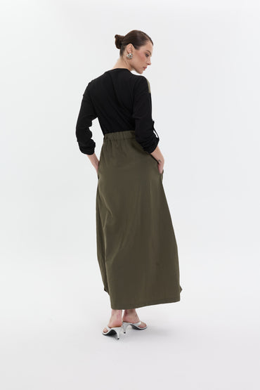 Olive Zip Utility Dress | Fermuarlı Yeşil Uzun Kadın Elbise