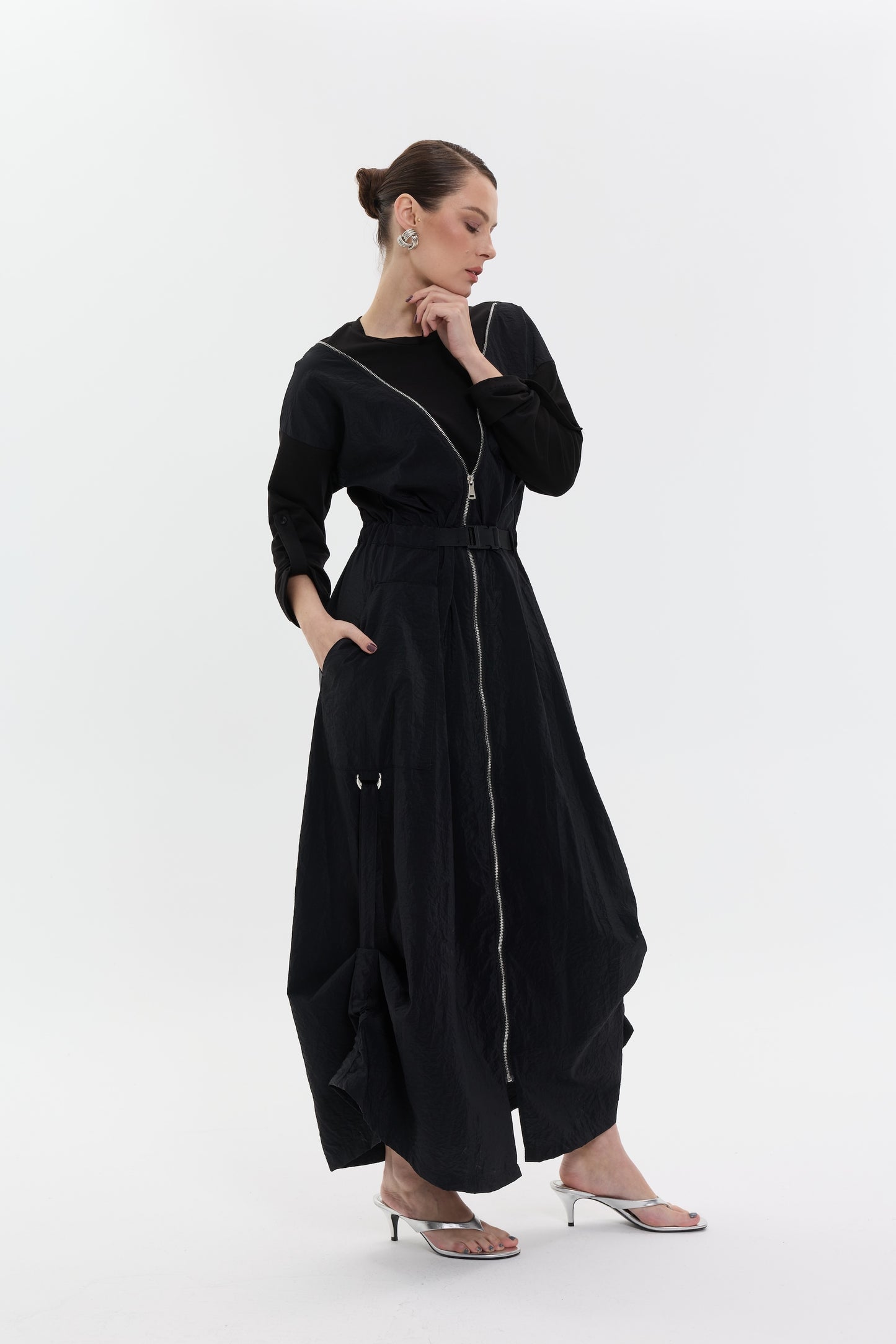 Noir Zip Form Uzun Elbise