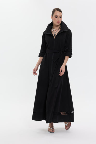 Noir Edge Dress | Fermuarlı Siyah Uzun Kadın Elbise