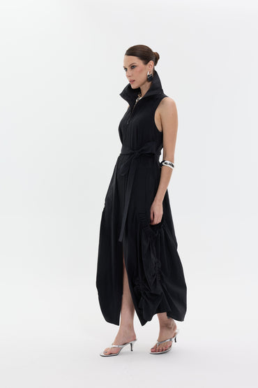 Noir Form Dress | Fermuarlı Siyah Uzun Kadın Elbise