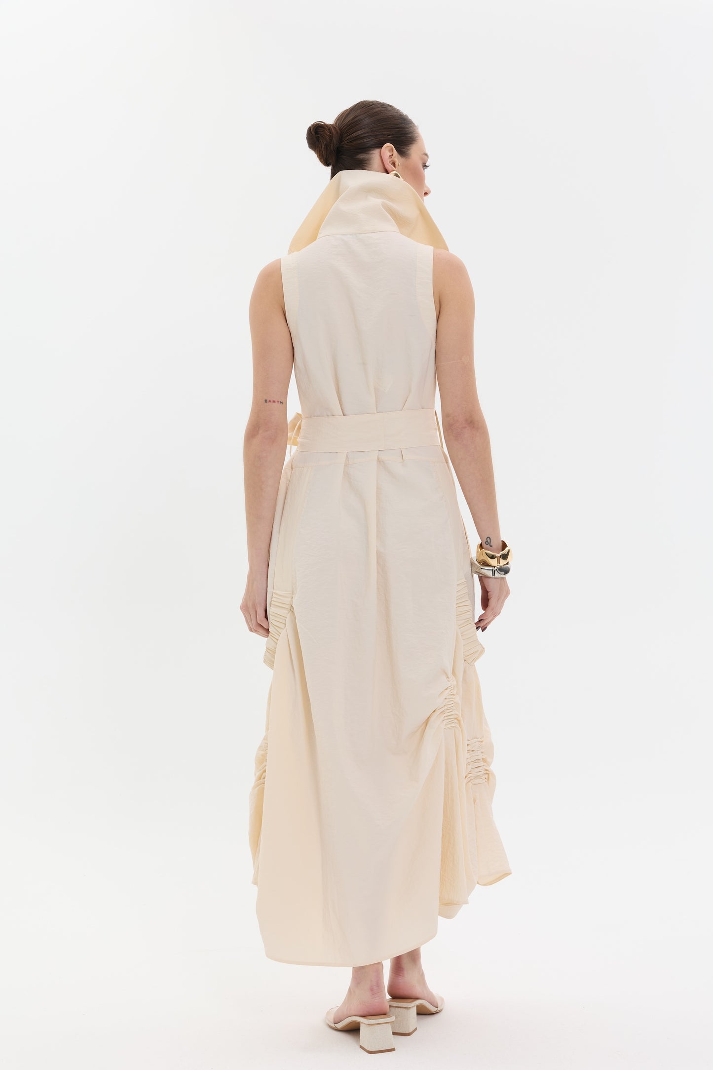 Ivory Form Dress | Fermuarlı Bej Uzun Kadın Elbise