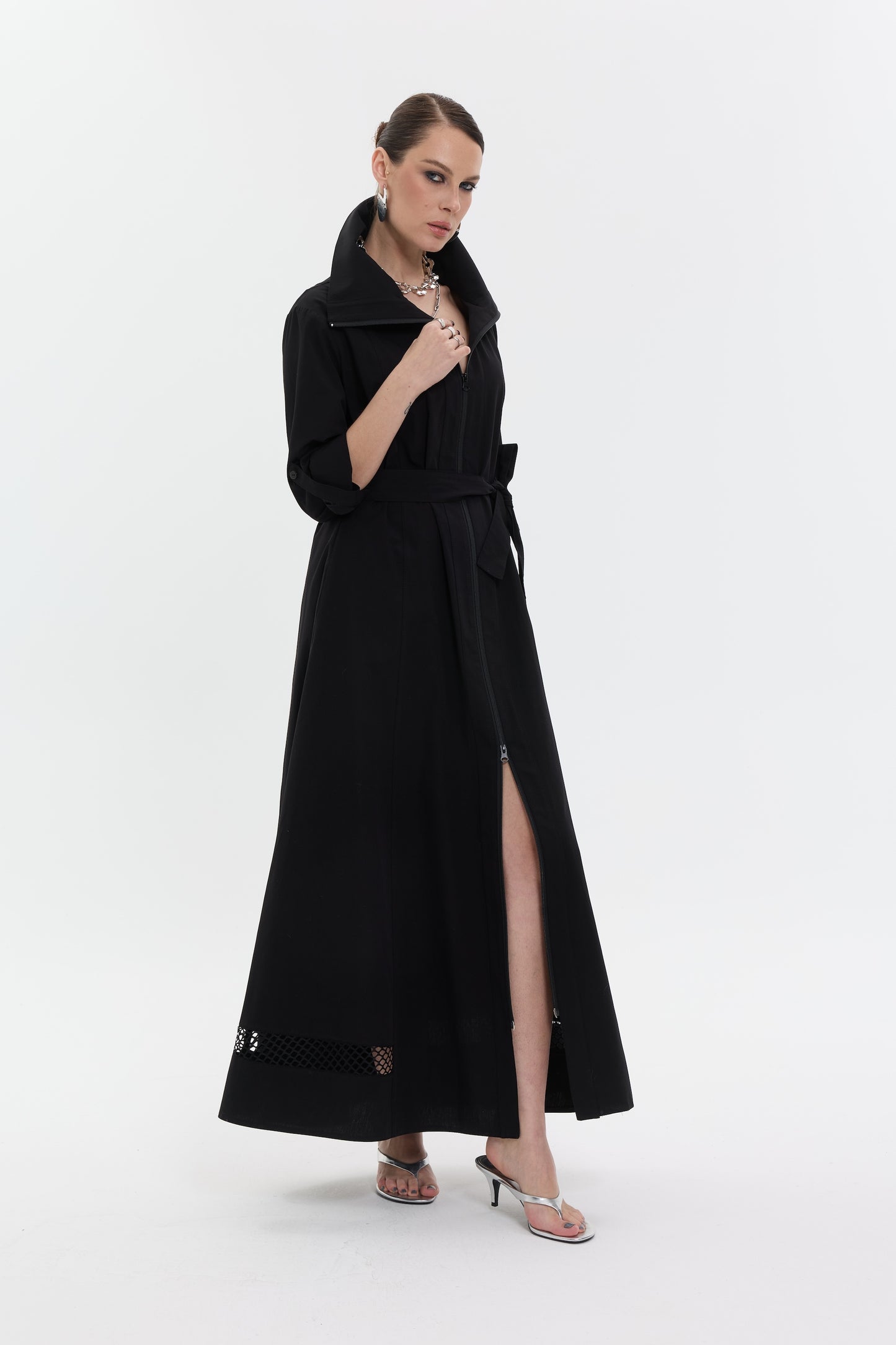 Noir Edge Dress | Fermuarlı Siyah Uzun Kadın Elbise