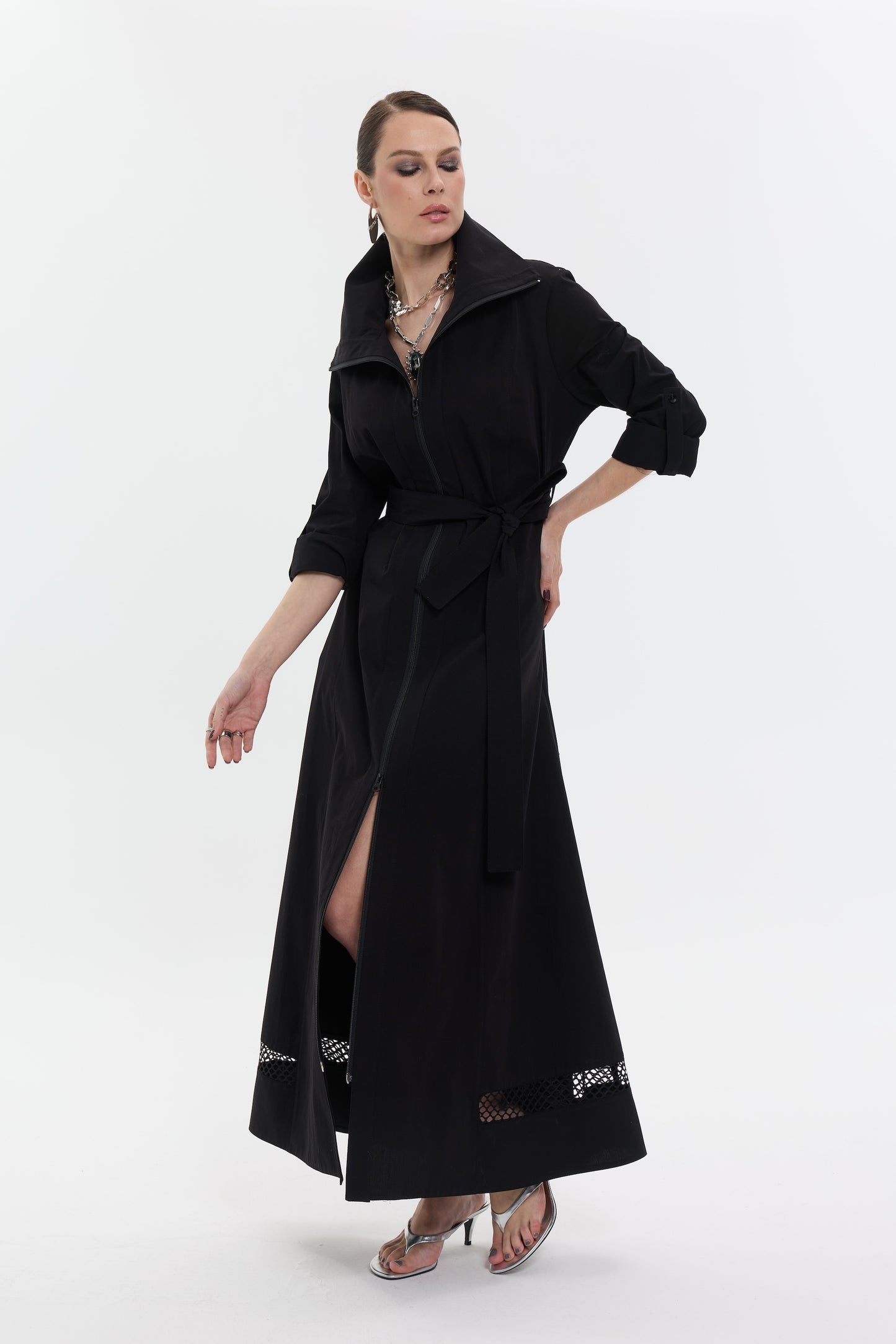 Noir Edge Dress | Fermuarlı Siyah Uzun Kadın Elbise