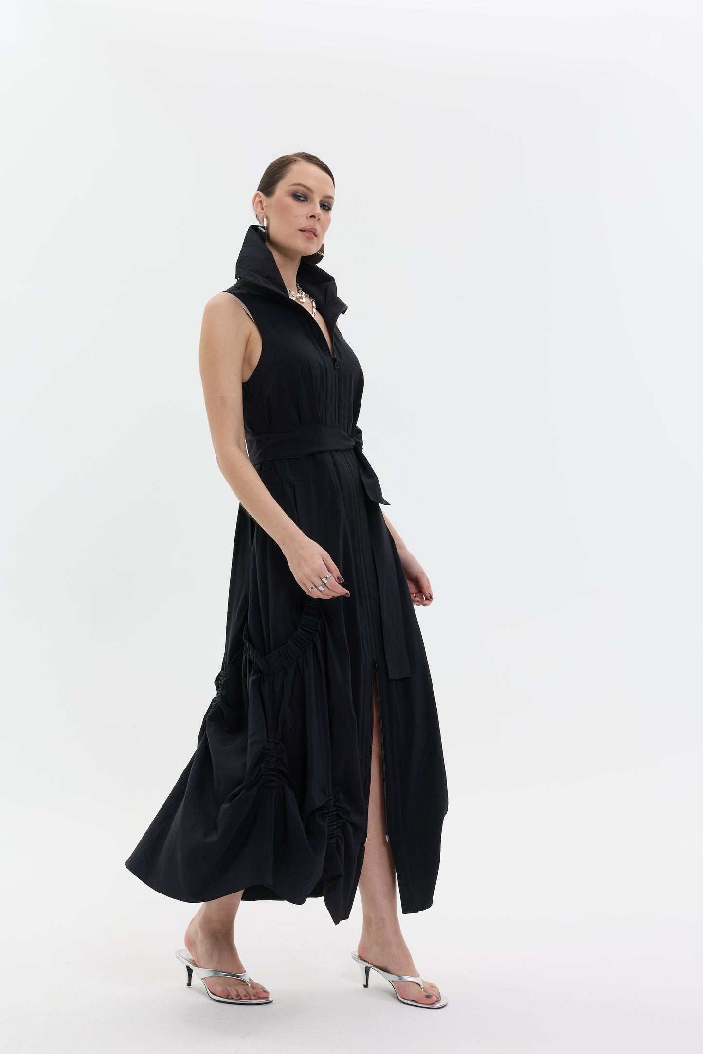 Noir Form Dress | Fermuarlı Siyah Uzun Kadın Elbise