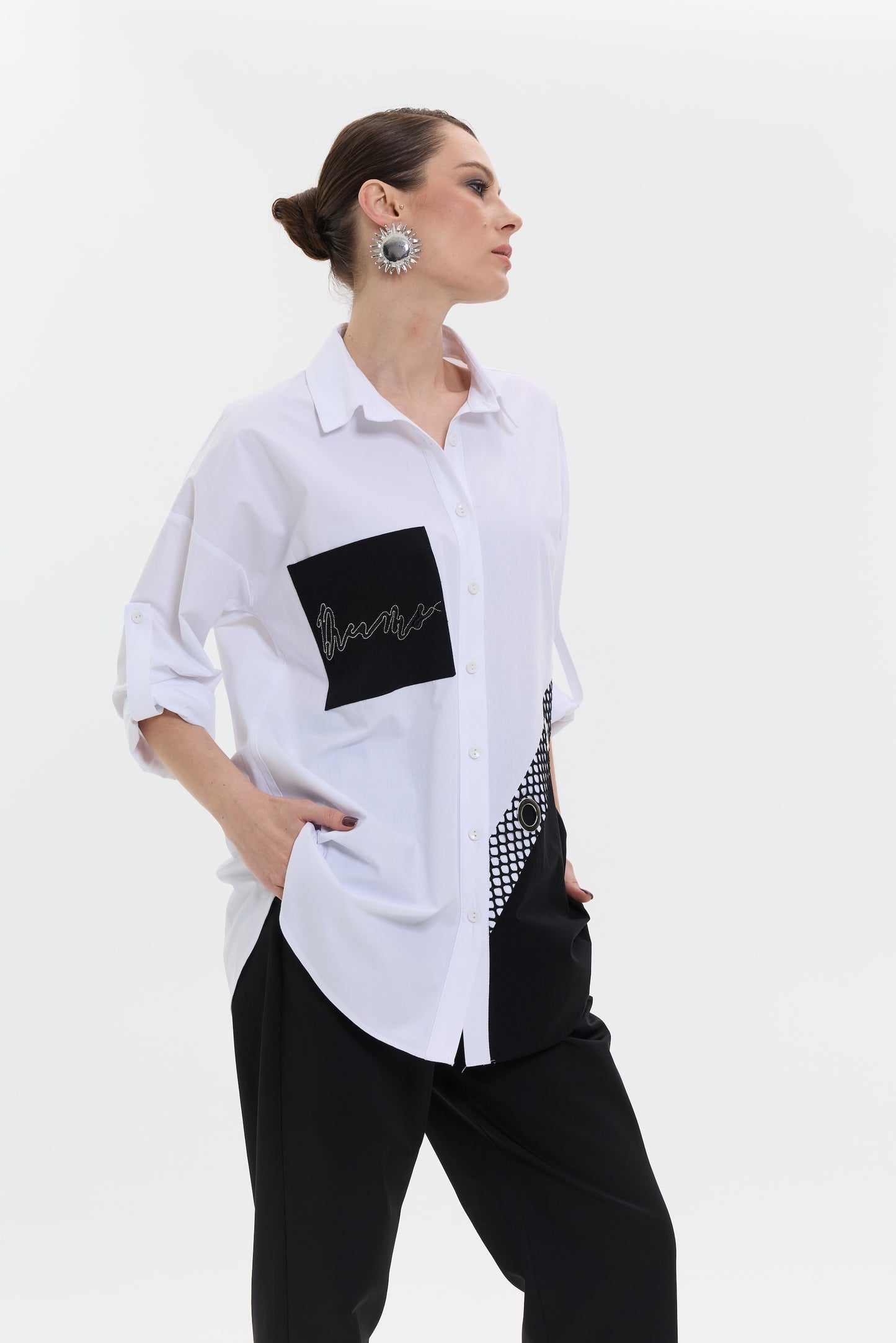 Ivory Contrast Shirt | Kontrast Detaylı Kadın Gömlek